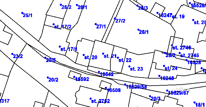 Parcela st. 21 v KÚ Hovězí, Katastrální mapa