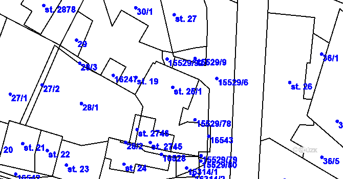 Parcela st. 25 v KÚ Hovězí, Katastrální mapa