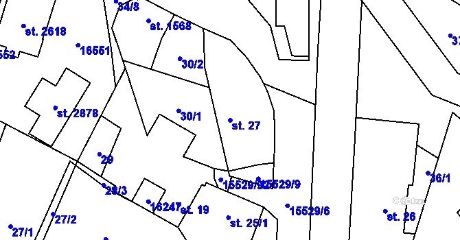 Parcela st. 27 v KÚ Hovězí, Katastrální mapa