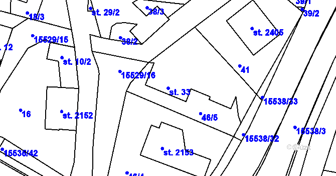 Parcela st. 33 v KÚ Hovězí, Katastrální mapa