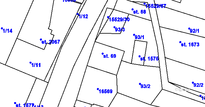 Parcela st. 69 v KÚ Hovězí, Katastrální mapa