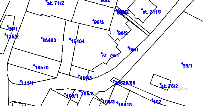 Parcela st. 76/1 v KÚ Hovězí, Katastrální mapa
