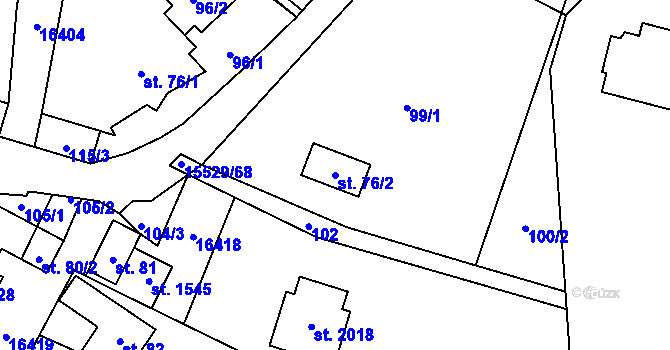 Parcela st. 76/2 v KÚ Hovězí, Katastrální mapa