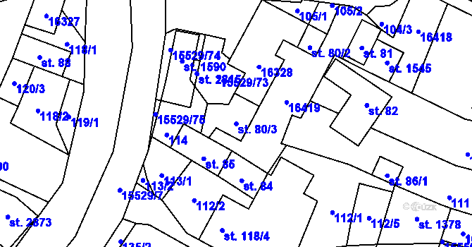 Parcela st. 80/3 v KÚ Hovězí, Katastrální mapa