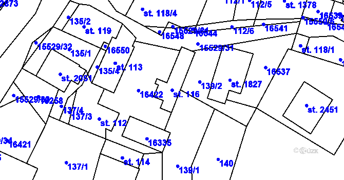 Parcela st. 116 v KÚ Hovězí, Katastrální mapa
