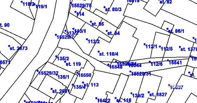 Parcela st. 118/4 v KÚ Hovězí, Katastrální mapa