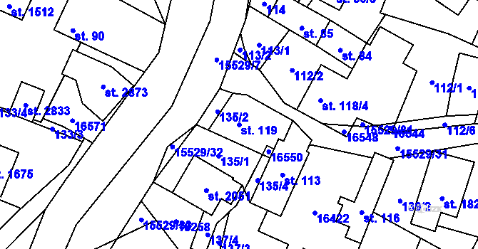 Parcela st. 119 v KÚ Hovězí, Katastrální mapa