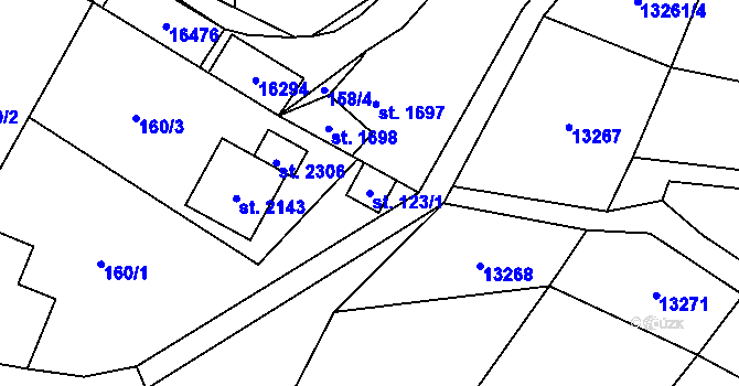 Parcela st. 123/1 v KÚ Hovězí, Katastrální mapa