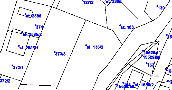 Parcela st. 136/2 v KÚ Hovězí, Katastrální mapa