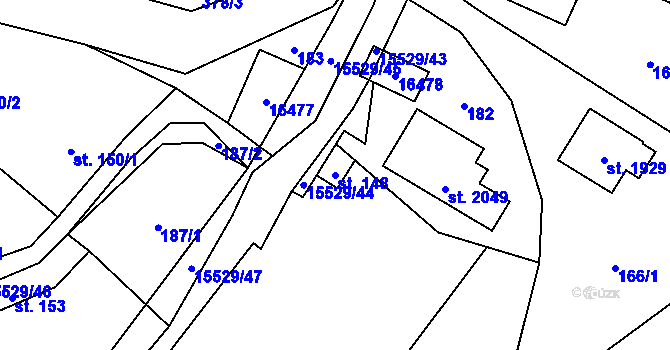 Parcela st. 148 v KÚ Hovězí, Katastrální mapa