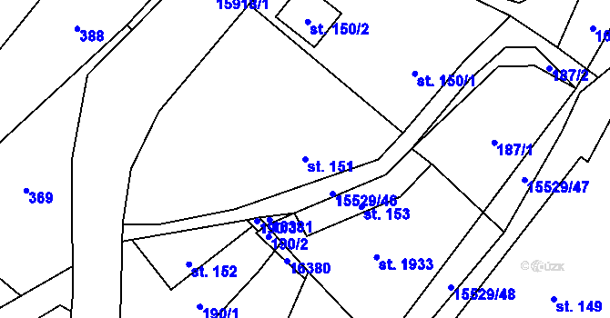 Parcela st. 151 v KÚ Hovězí, Katastrální mapa