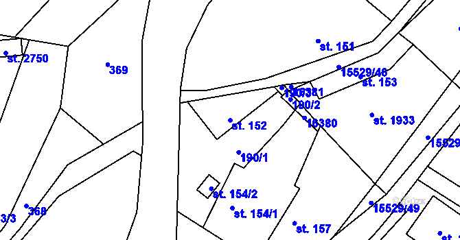 Parcela st. 152 v KÚ Hovězí, Katastrální mapa