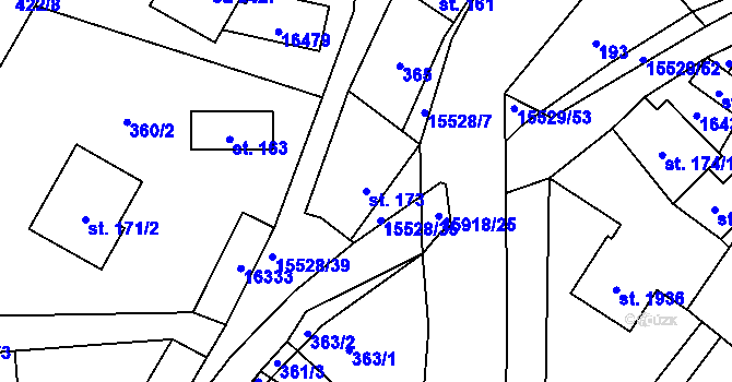 Parcela st. 173 v KÚ Hovězí, Katastrální mapa