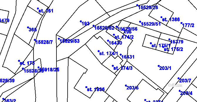 Parcela st. 174/1 v KÚ Hovězí, Katastrální mapa