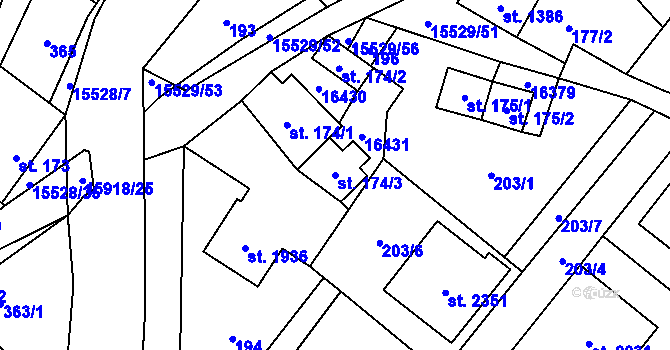 Parcela st. 174/3 v KÚ Hovězí, Katastrální mapa