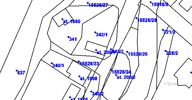 Parcela st. 200/1 v KÚ Hovězí, Katastrální mapa