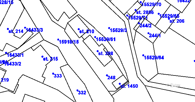 Parcela st. 208 v KÚ Hovězí, Katastrální mapa