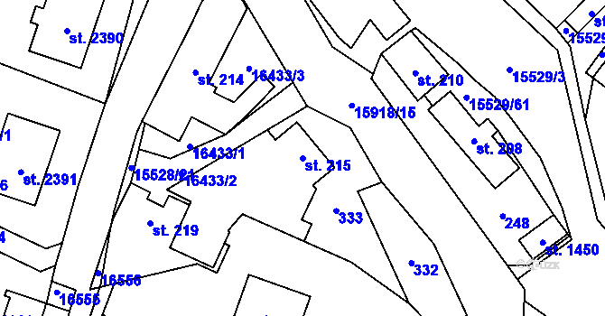Parcela st. 215 v KÚ Hovězí, Katastrální mapa