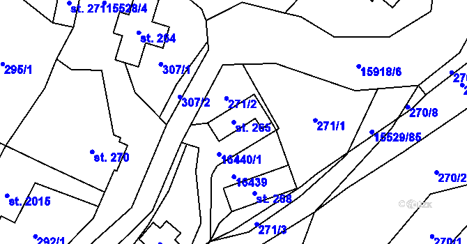 Parcela st. 265 v KÚ Hovězí, Katastrální mapa
