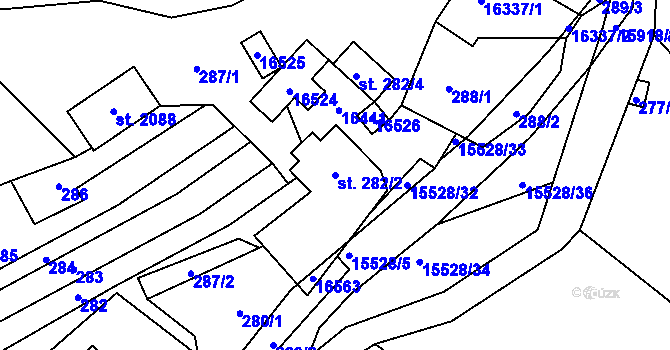 Parcela st. 282/2 v KÚ Hovězí, Katastrální mapa