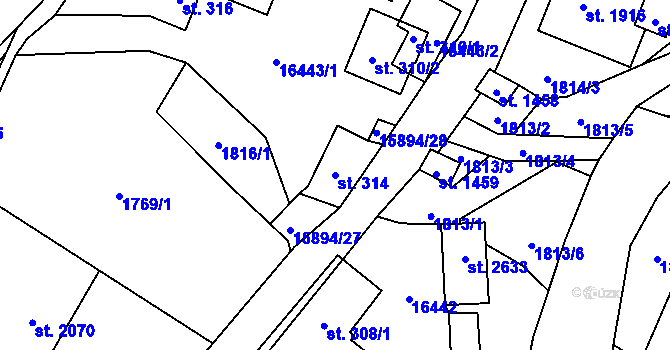 Parcela st. 314 v KÚ Hovězí, Katastrální mapa