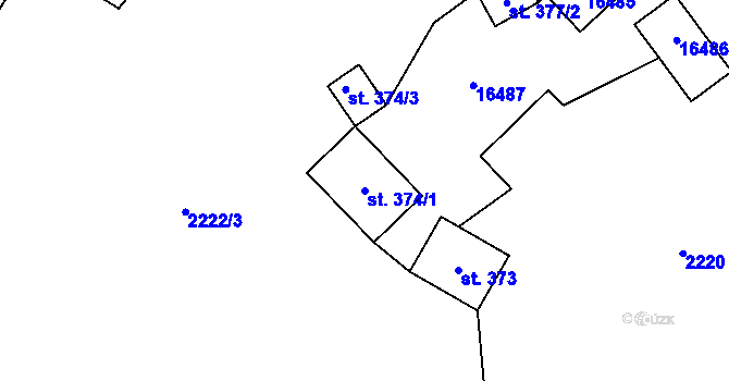 Parcela st. 374/1 v KÚ Hovězí, Katastrální mapa