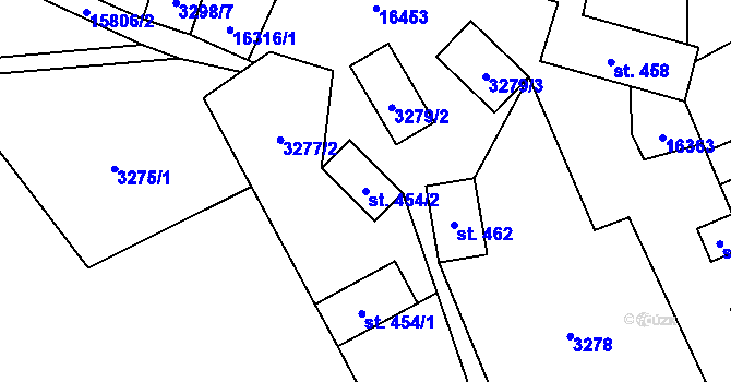 Parcela st. 454/2 v KÚ Hovězí, Katastrální mapa