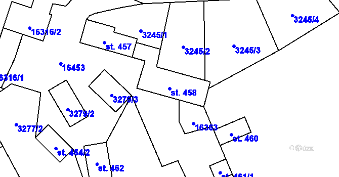 Parcela st. 458 v KÚ Hovězí, Katastrální mapa
