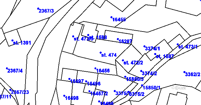 Parcela st. 474 v KÚ Hovězí, Katastrální mapa