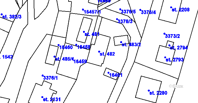 Parcela st. 482 v KÚ Hovězí, Katastrální mapa