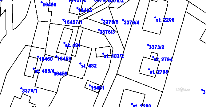 Parcela st. 483/2 v KÚ Hovězí, Katastrální mapa