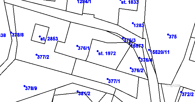 Parcela st. 1972 v KÚ Hovězí, Katastrální mapa