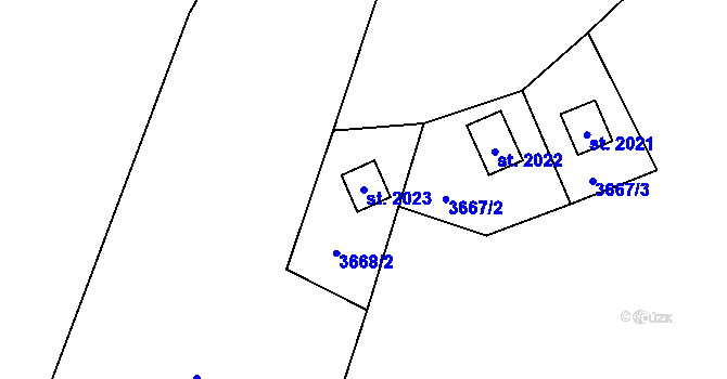 Parcela st. 2023 v KÚ Hovězí, Katastrální mapa