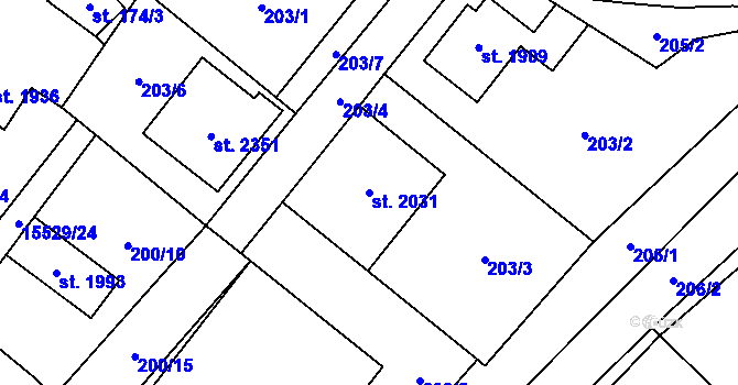 Parcela st. 2031 v KÚ Hovězí, Katastrální mapa
