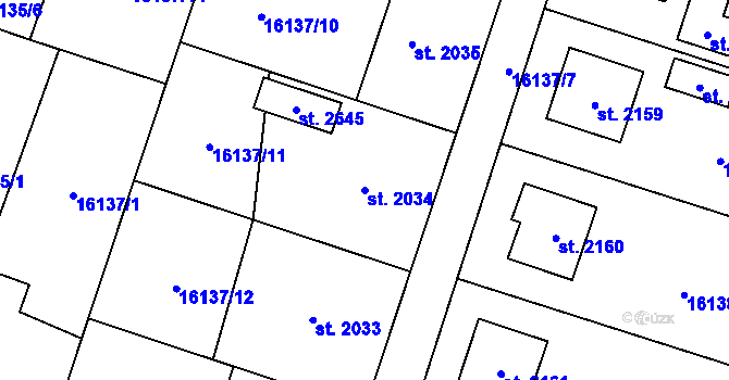 Parcela st. 2034 v KÚ Hovězí, Katastrální mapa