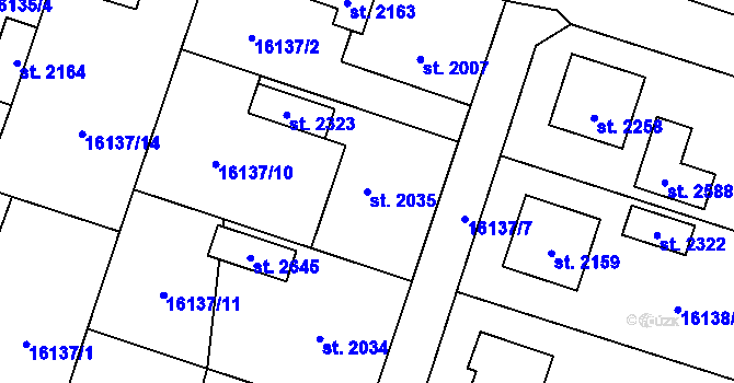 Parcela st. 2035 v KÚ Hovězí, Katastrální mapa