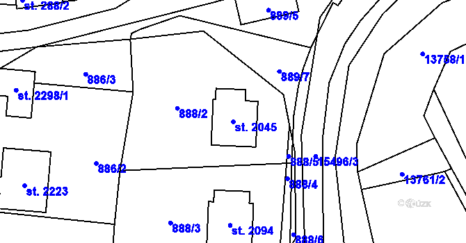 Parcela st. 2045 v KÚ Hovězí, Katastrální mapa