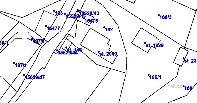 Parcela st. 2049 v KÚ Hovězí, Katastrální mapa