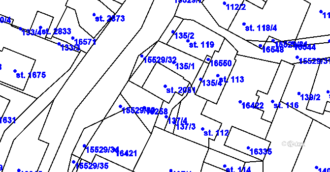 Parcela st. 2051 v KÚ Hovězí, Katastrální mapa