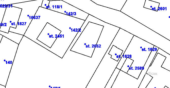 Parcela st. 2052 v KÚ Hovězí, Katastrální mapa