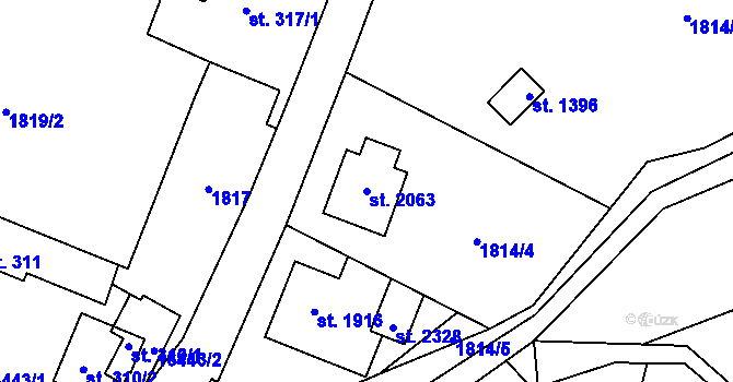 Parcela st. 2063 v KÚ Hovězí, Katastrální mapa
