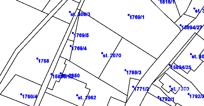 Parcela st. 2070 v KÚ Hovězí, Katastrální mapa