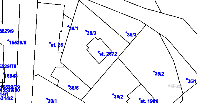 Parcela st. 2072 v KÚ Hovězí, Katastrální mapa