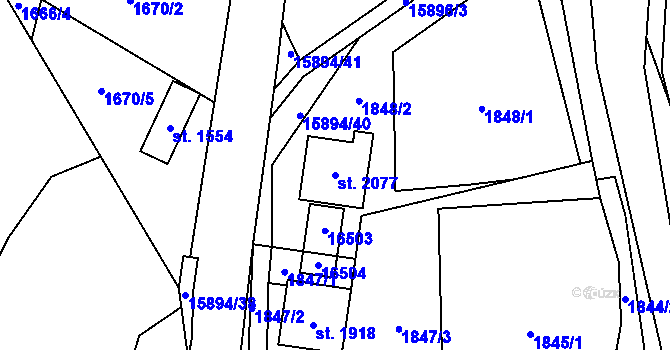 Parcela st. 2077 v KÚ Hovězí, Katastrální mapa