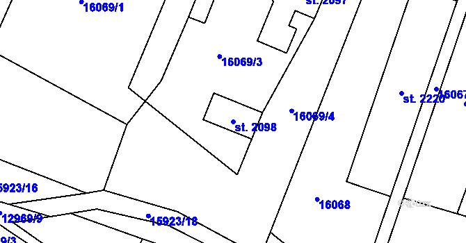 Parcela st. 2098 v KÚ Hovězí, Katastrální mapa