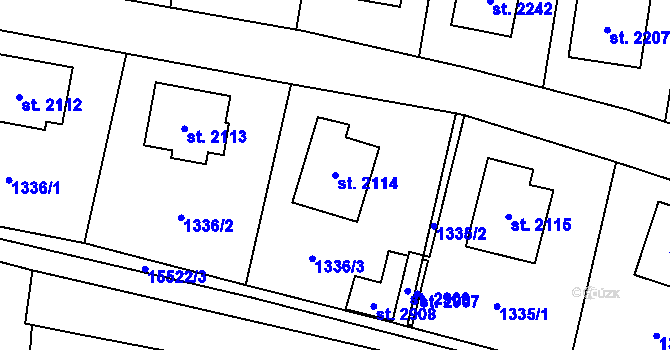 Parcela st. 2114 v KÚ Hovězí, Katastrální mapa