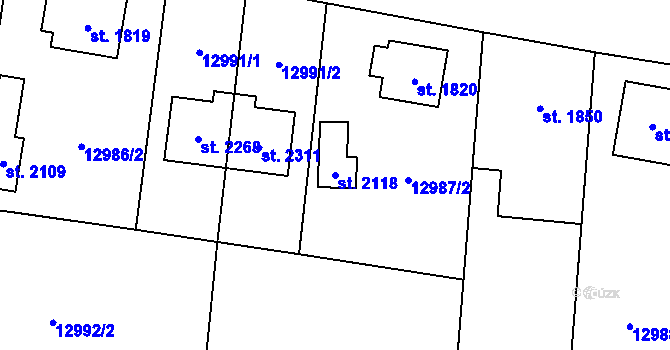 Parcela st. 2118 v KÚ Hovězí, Katastrální mapa
