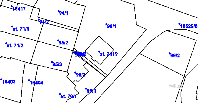 Parcela st. 2119 v KÚ Hovězí, Katastrální mapa