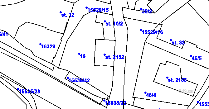 Parcela st. 2152 v KÚ Hovězí, Katastrální mapa