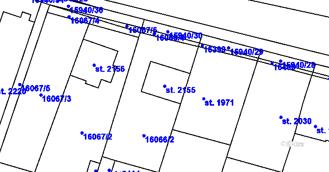 Parcela st. 2155 v KÚ Hovězí, Katastrální mapa